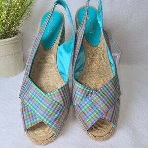 LAUREN RALPH LAUREN CAMARA PLAID ESPADRILLE HEEL WOMENS  SIZE 9.5 EUC